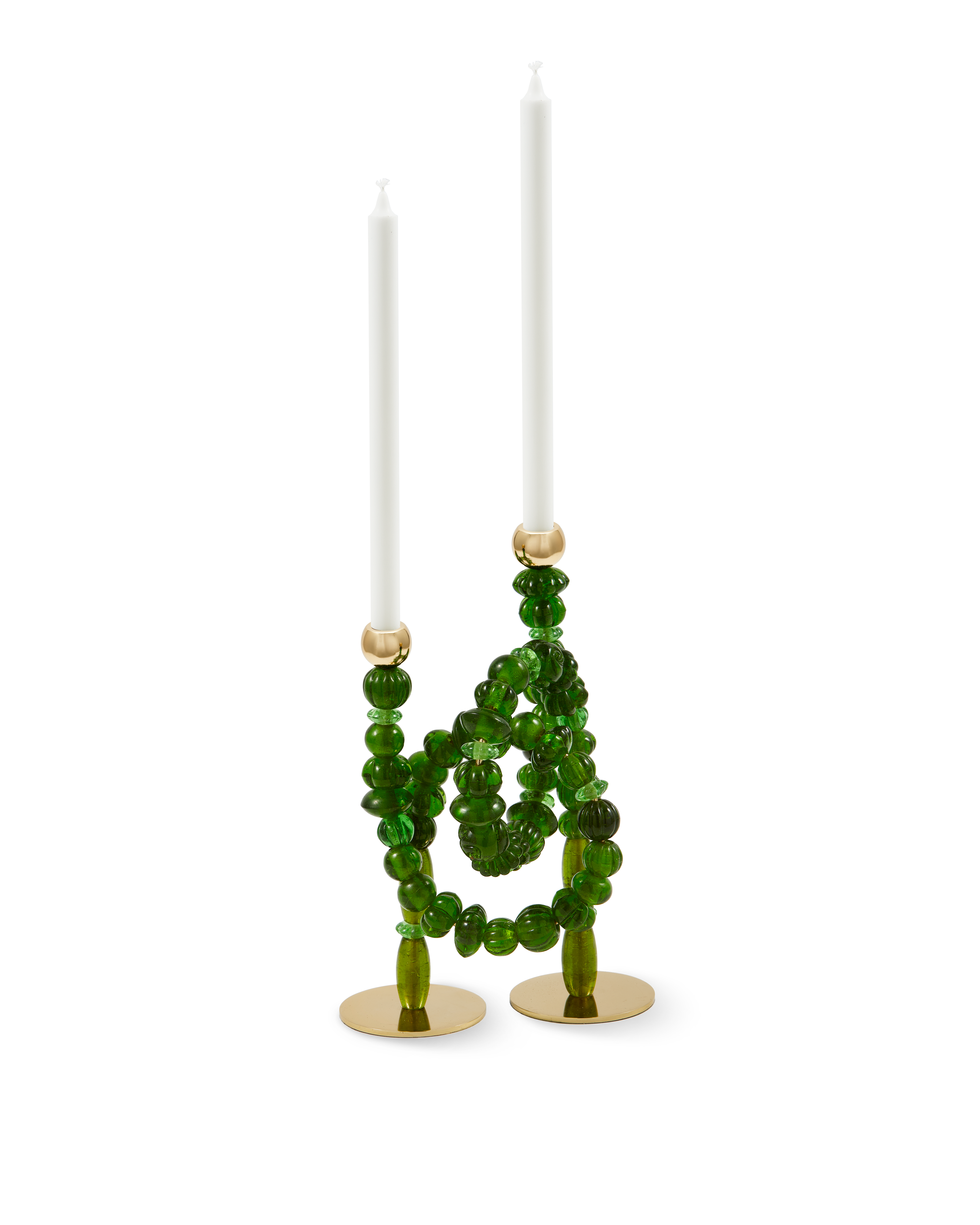 BEADS Green Candle Holder with Gold Accents