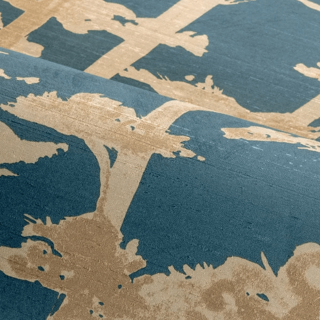 Tapeta strukturalna z motywem roślinnym AME - PÉTROLE/DORÉ ciemnobeżowy z morskim zielonym