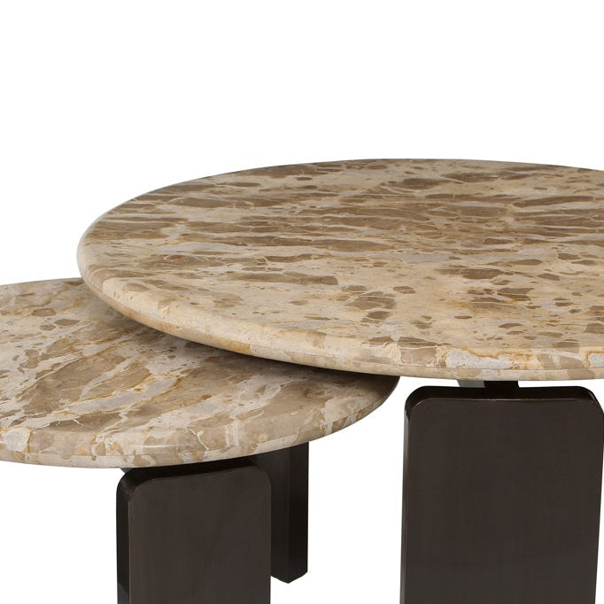 BAYONNE Coffee Table Set Beige Marble with Brown