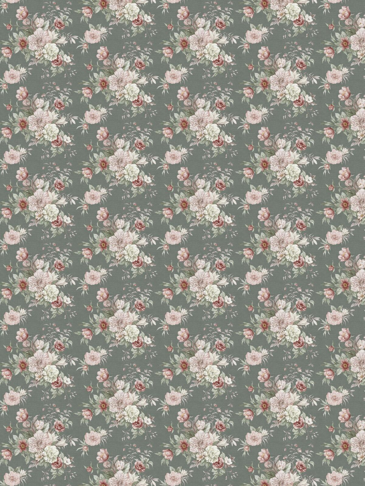 Vlies-Tapete mit pflanzlichem Muster FLORAL CHARM dunkelgrün mit rosa