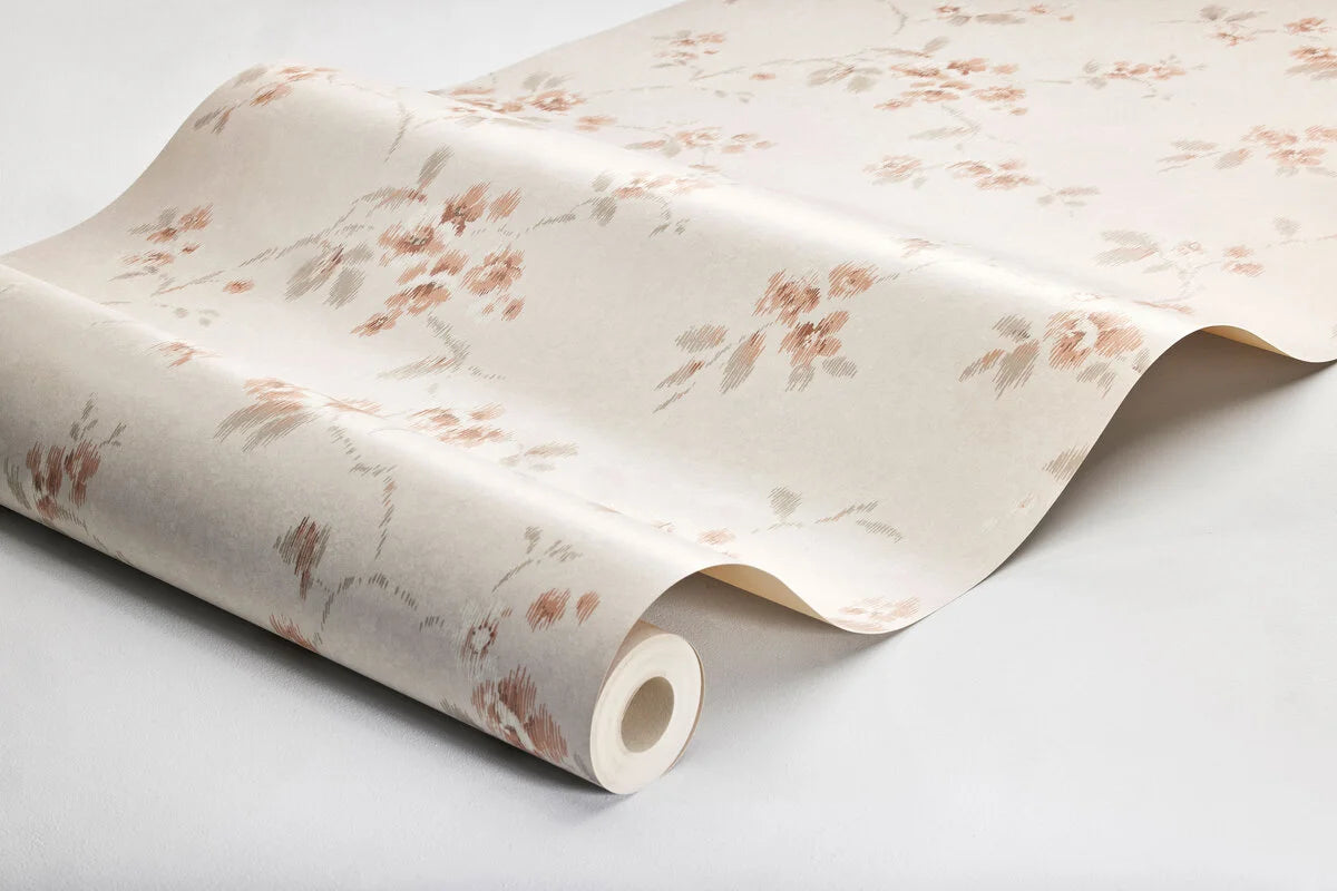 Non-woven paper wallpaper with a floral pattern VINTAGE ROSE beige with pink