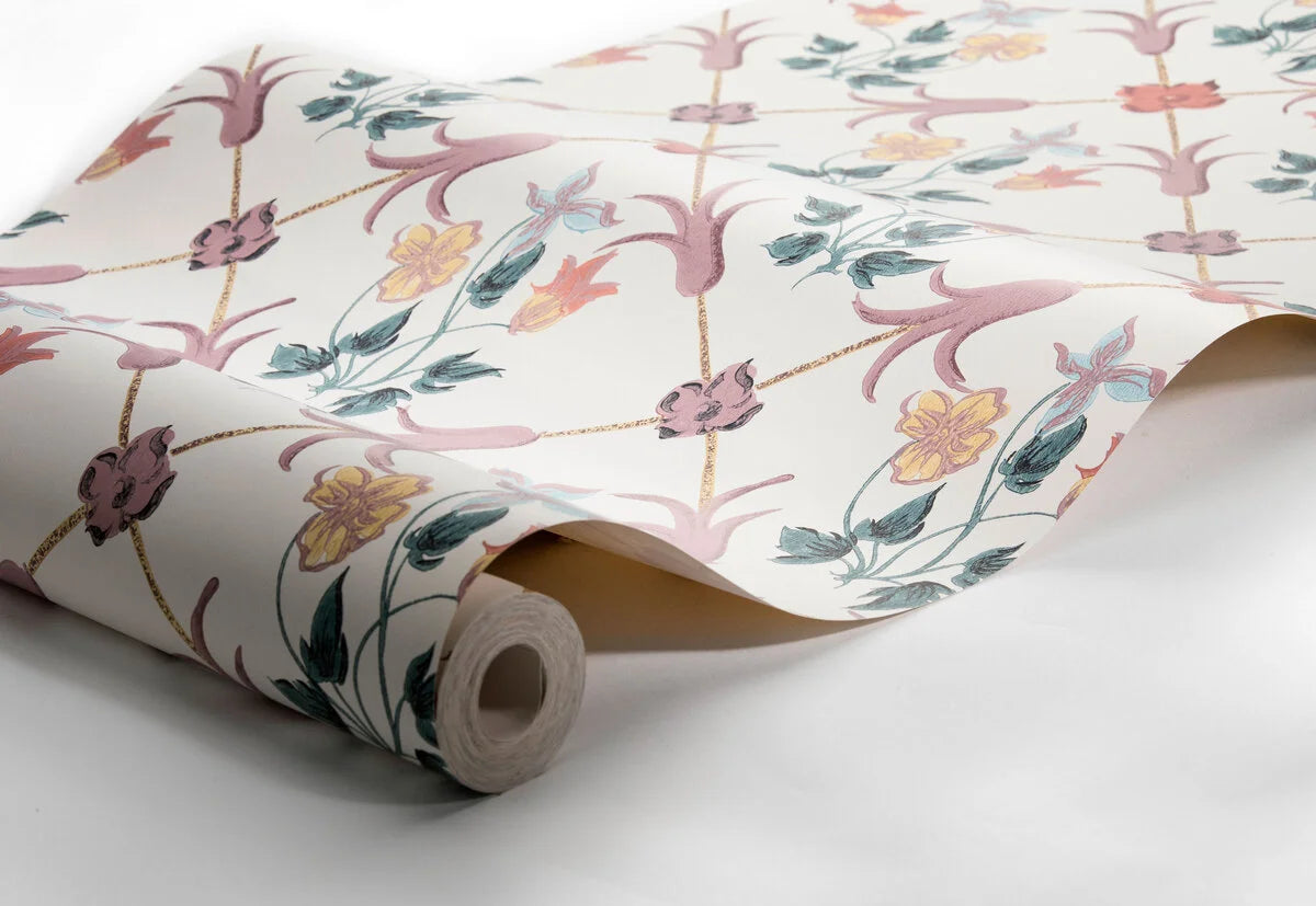 Vlies-Tapete mit Pflanzenmuster TESSIN in Weiß mit Lavendel- und Grüntönen