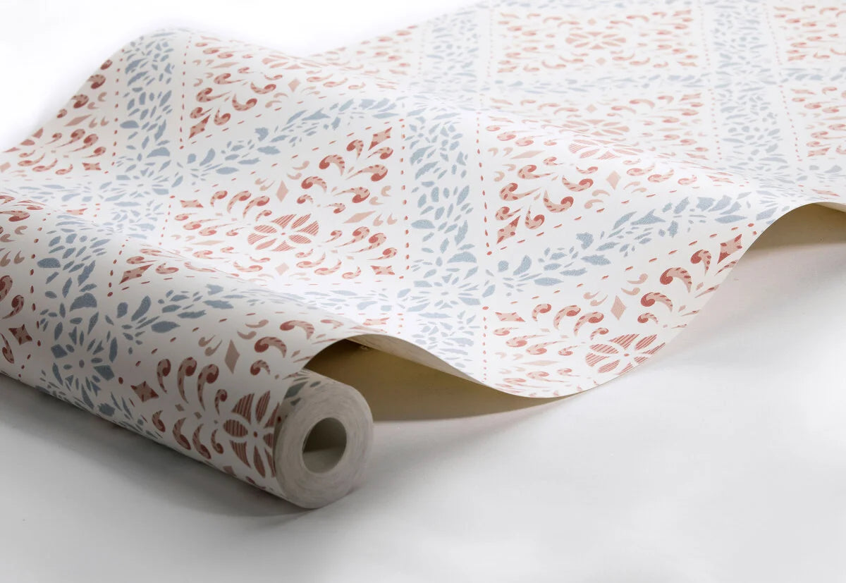 Vlies-Tapete mit abstraktem Muster NYBORG Terrakotta mit Blau