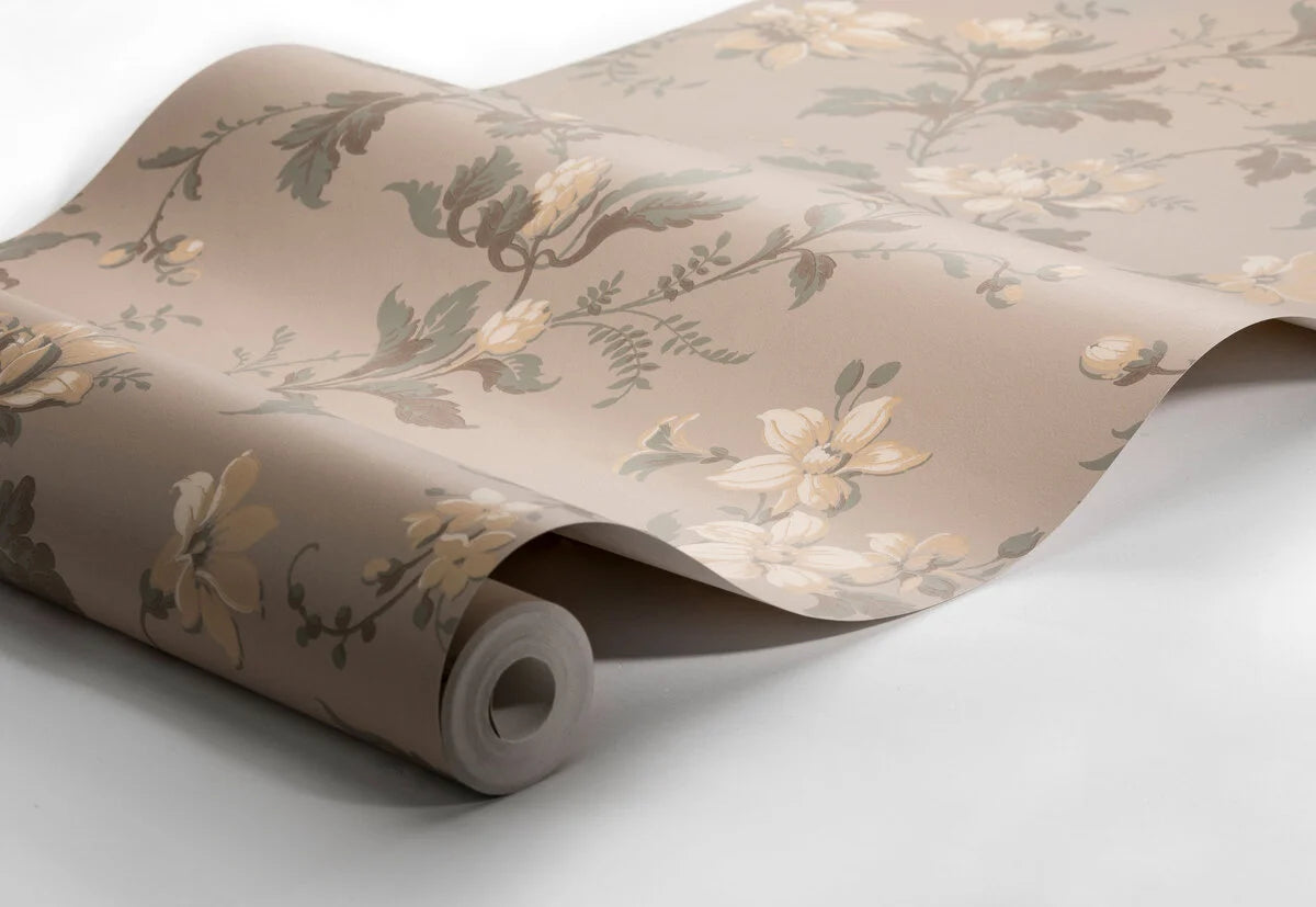 Vlies-Tapete mit pflanzlichem Muster BLOMSLINGA braun mit beige