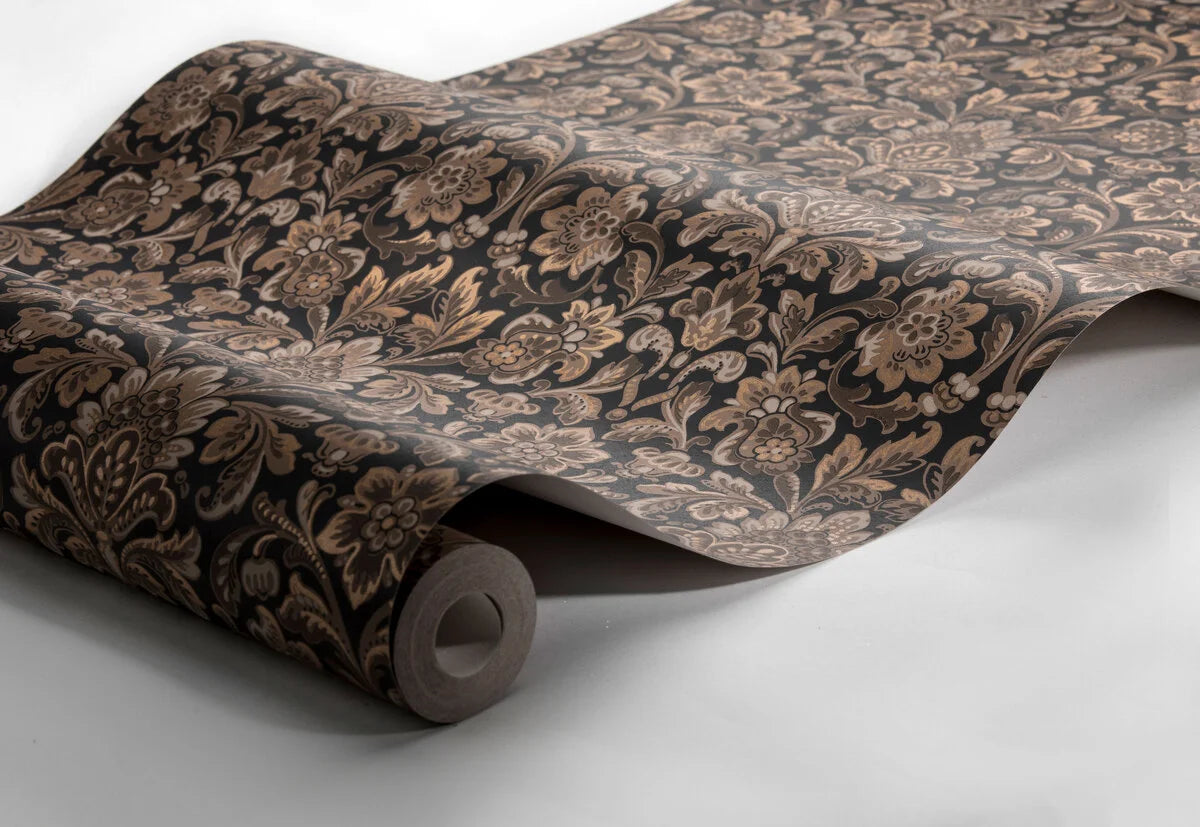 Vlies-Tapete mit pflanzlichem Muster FOGLAVIK braun mit schwarz