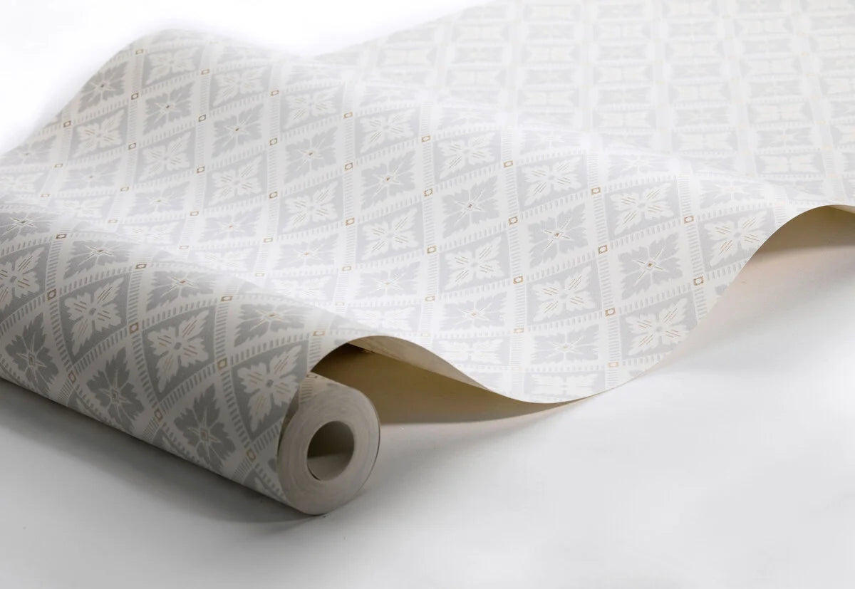 Vlies-Tapete mit geometrischem Muster LOKA in Weiß mit Grau