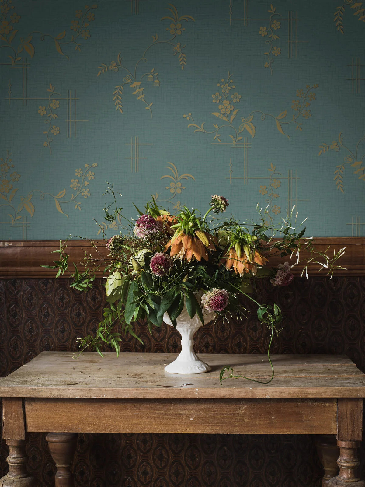 Vlies-Tapete mit pflanzlichem Muster ULRICEHAMN in türkisgrün