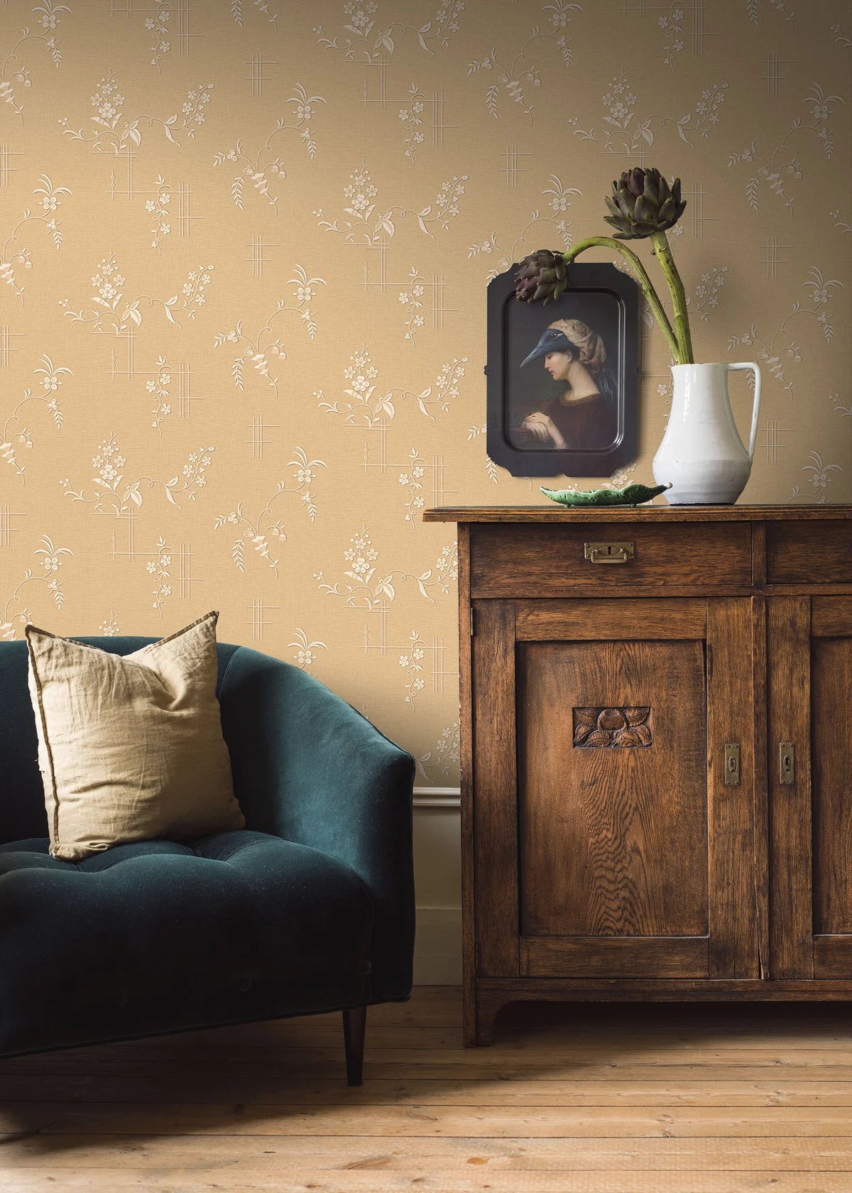 Vlies-Tapete mit pflanzlichem Muster ULRICEHAMN gelb