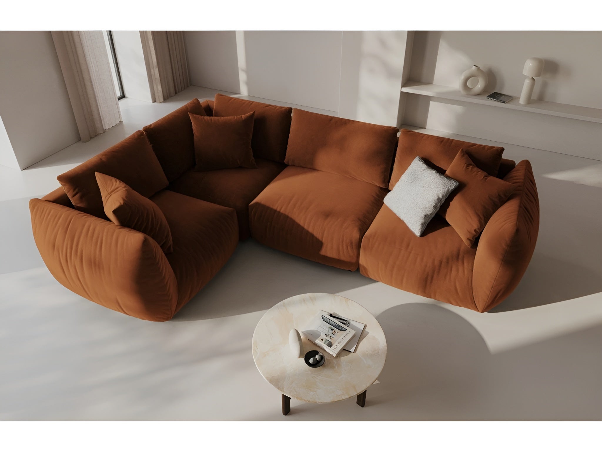 Modulares Samtsofa CHRIS - mittleres Element Terrakotta