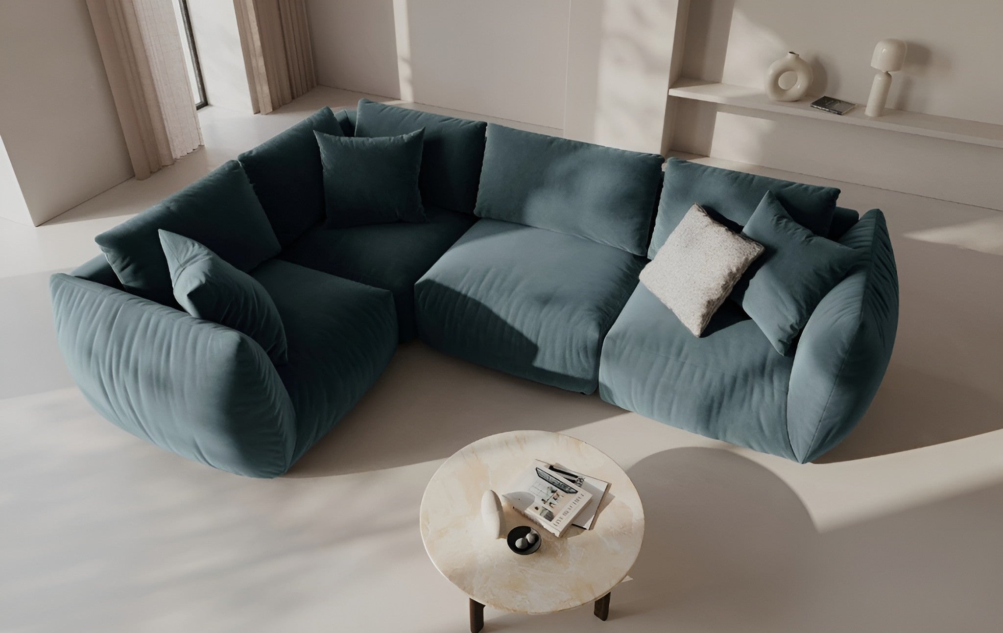 CHRIS velvet modular sofa - right-side element light blue