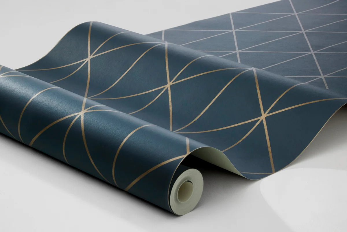 Vlies-Tapete mit geometrischem Muster DIAMONDS in Marineblau mit Gold