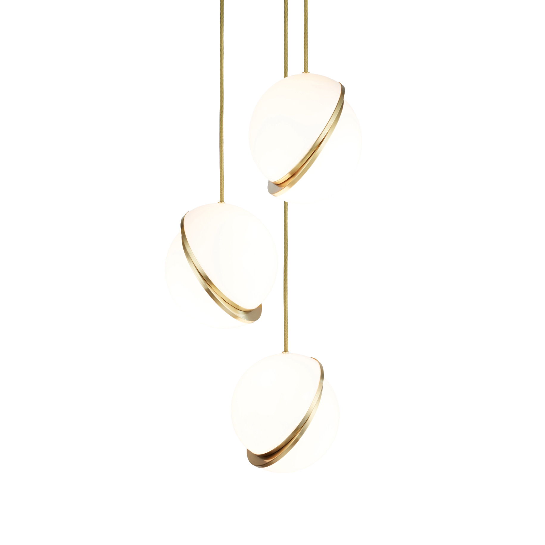 Dreipunktige Pendelleuchte CRESCENT mit opalisiertem Schirm und Messingdetails
