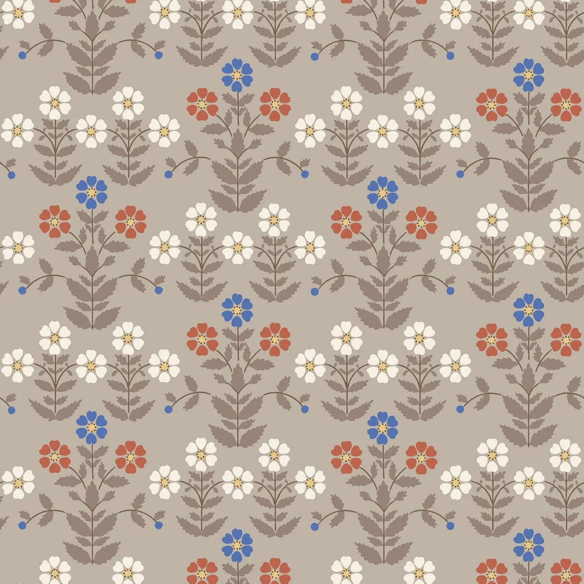 Tapete mit pflanzlichem Blumenmotiv SIPPOR braun mit rot