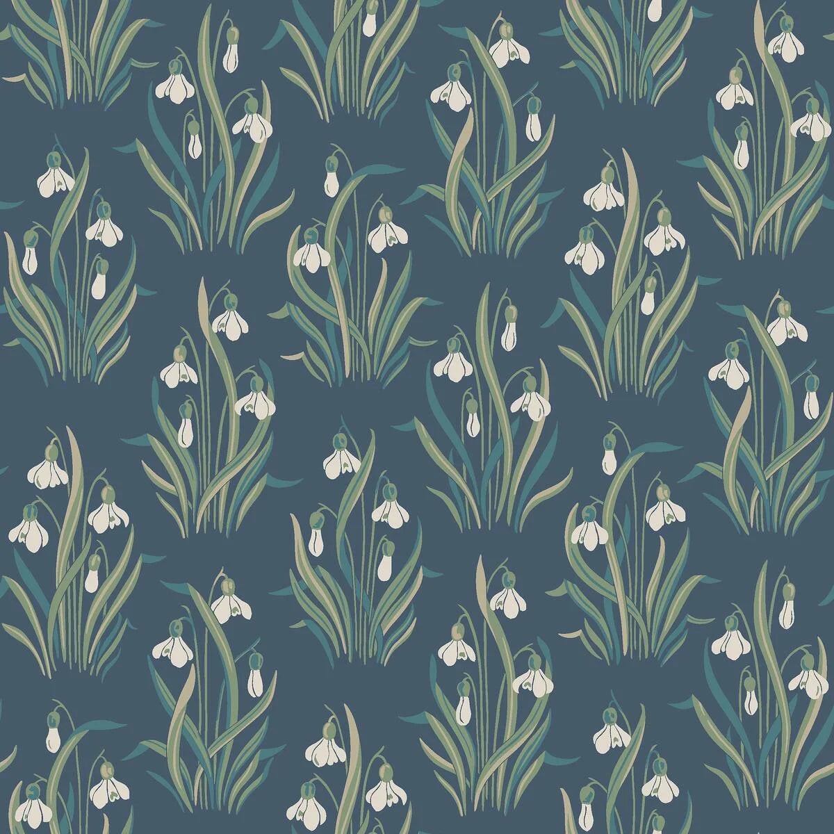 Tapete mit pflanzlichem Blumenmotiv SNODROPPE blau mit grün