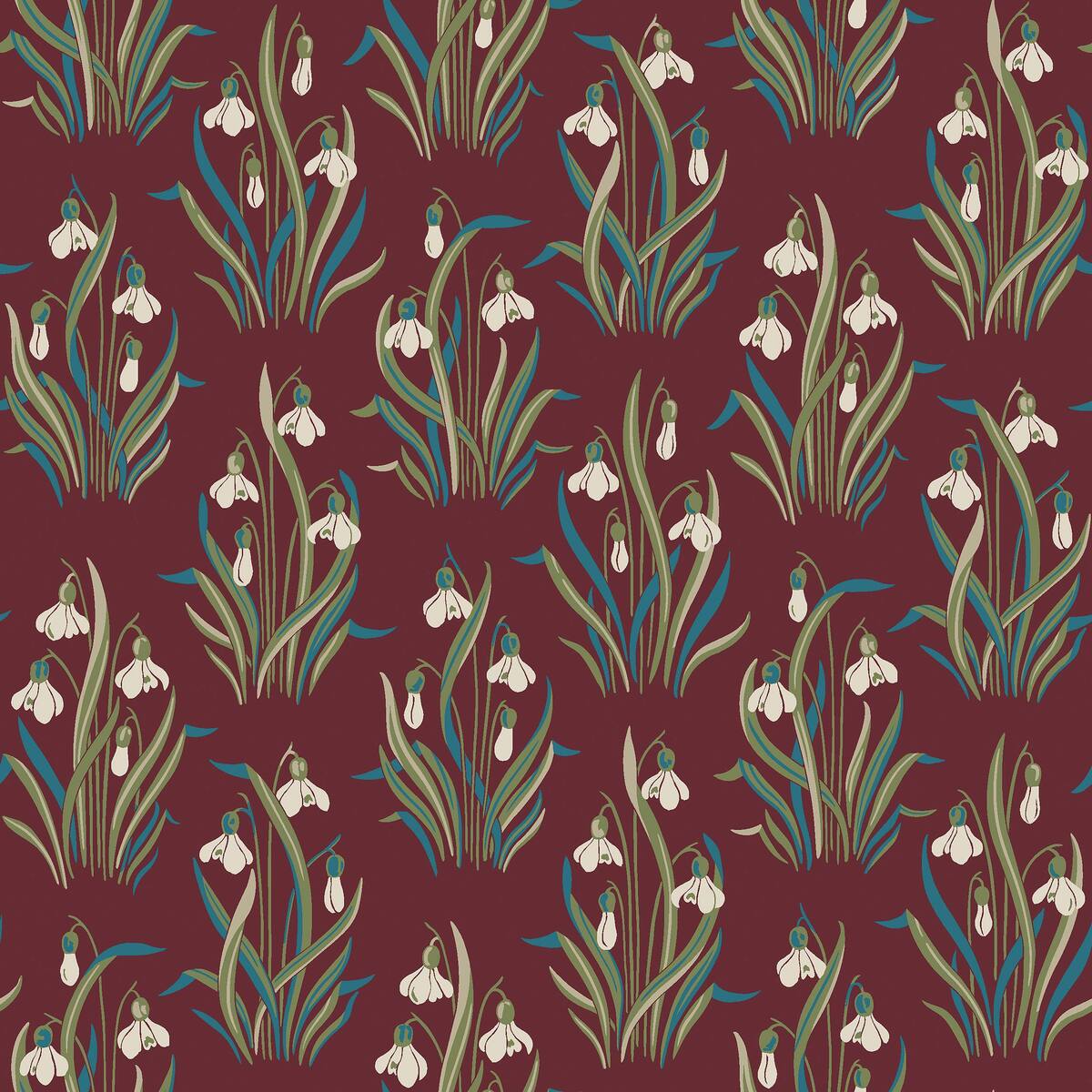 Tapete mit pflanzlichem Blumenmotiv SNODROPPE rot mit blau