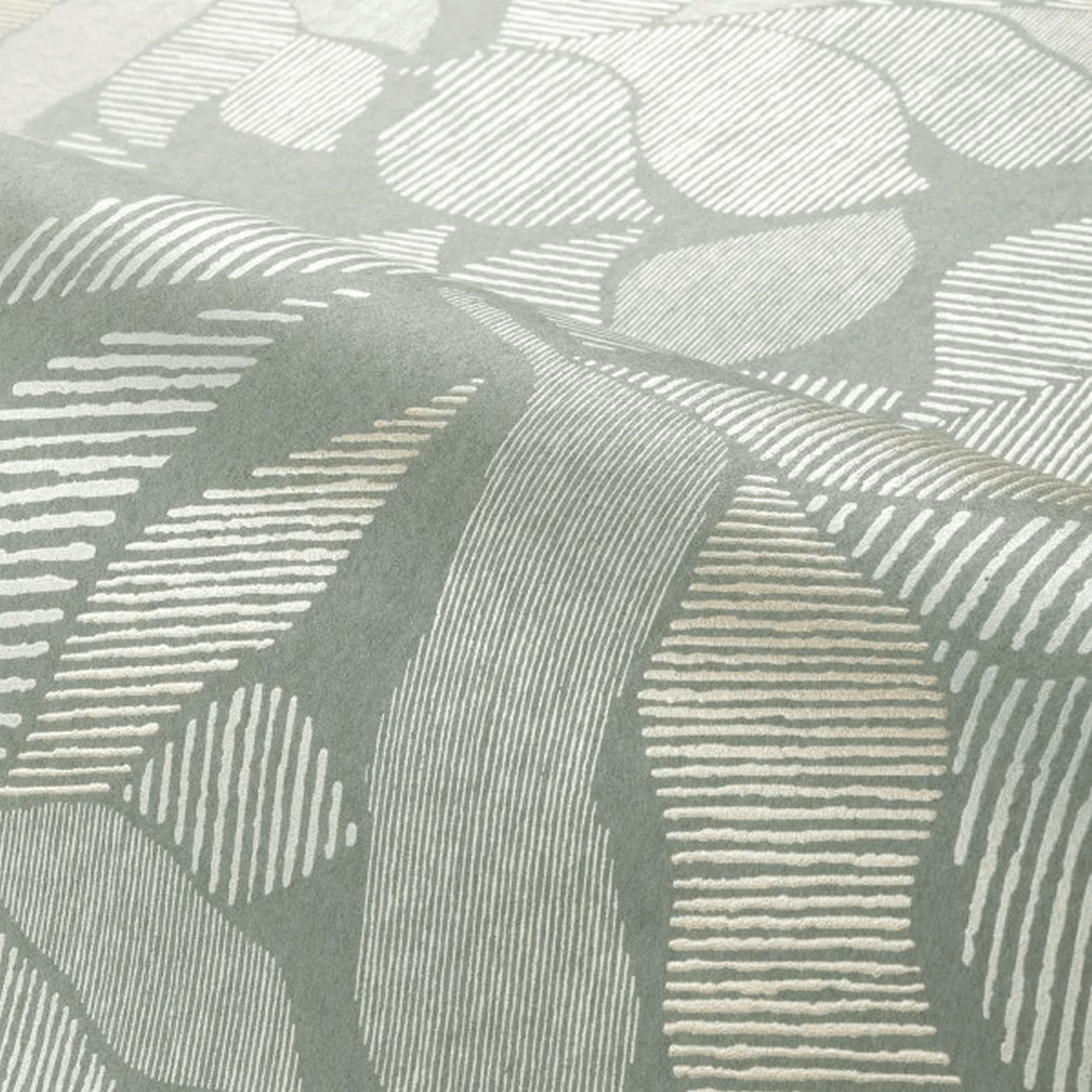 Palm leaf patterned wallpaper with metallic effect LONTARA - OPALINE/DORÉ light green with gold