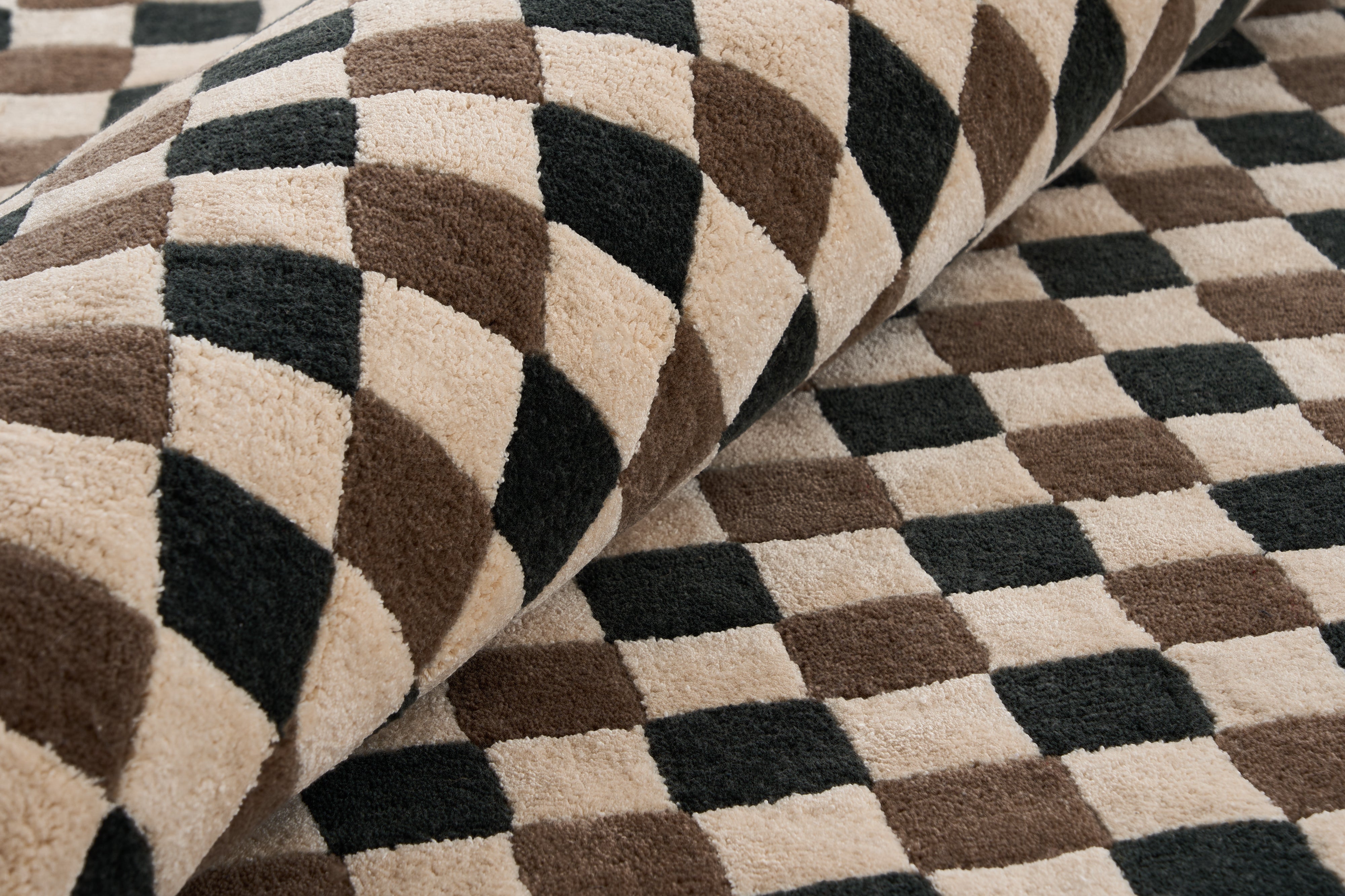 Teppich FLICKER dunkelgrün mit beige und braun