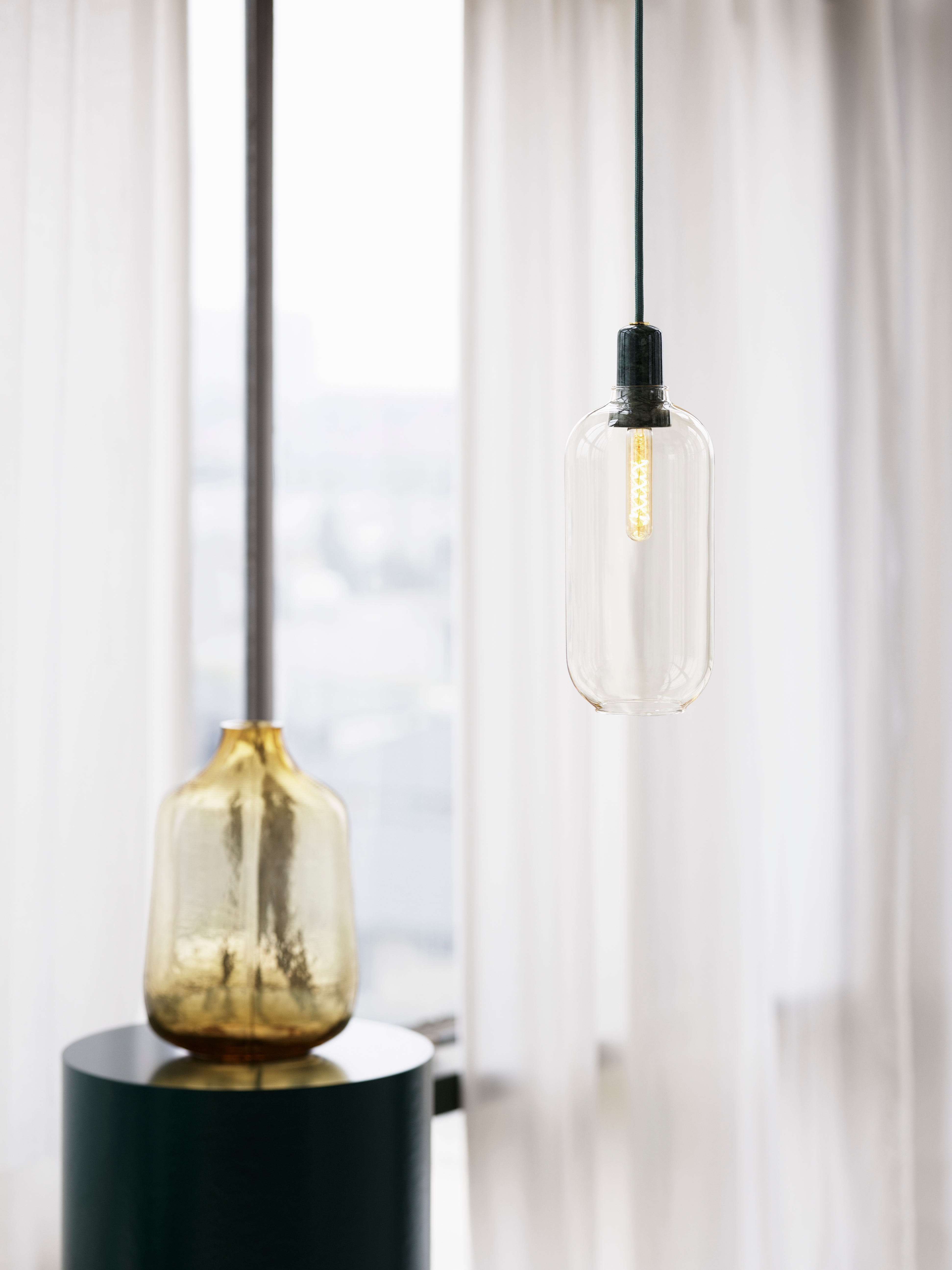 AMP LARGE pendant lamp yellow glass with green marble