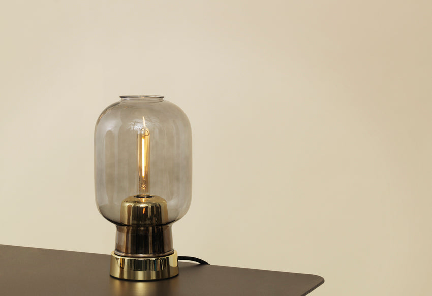 AMP table lamp smoked glass with a golden base