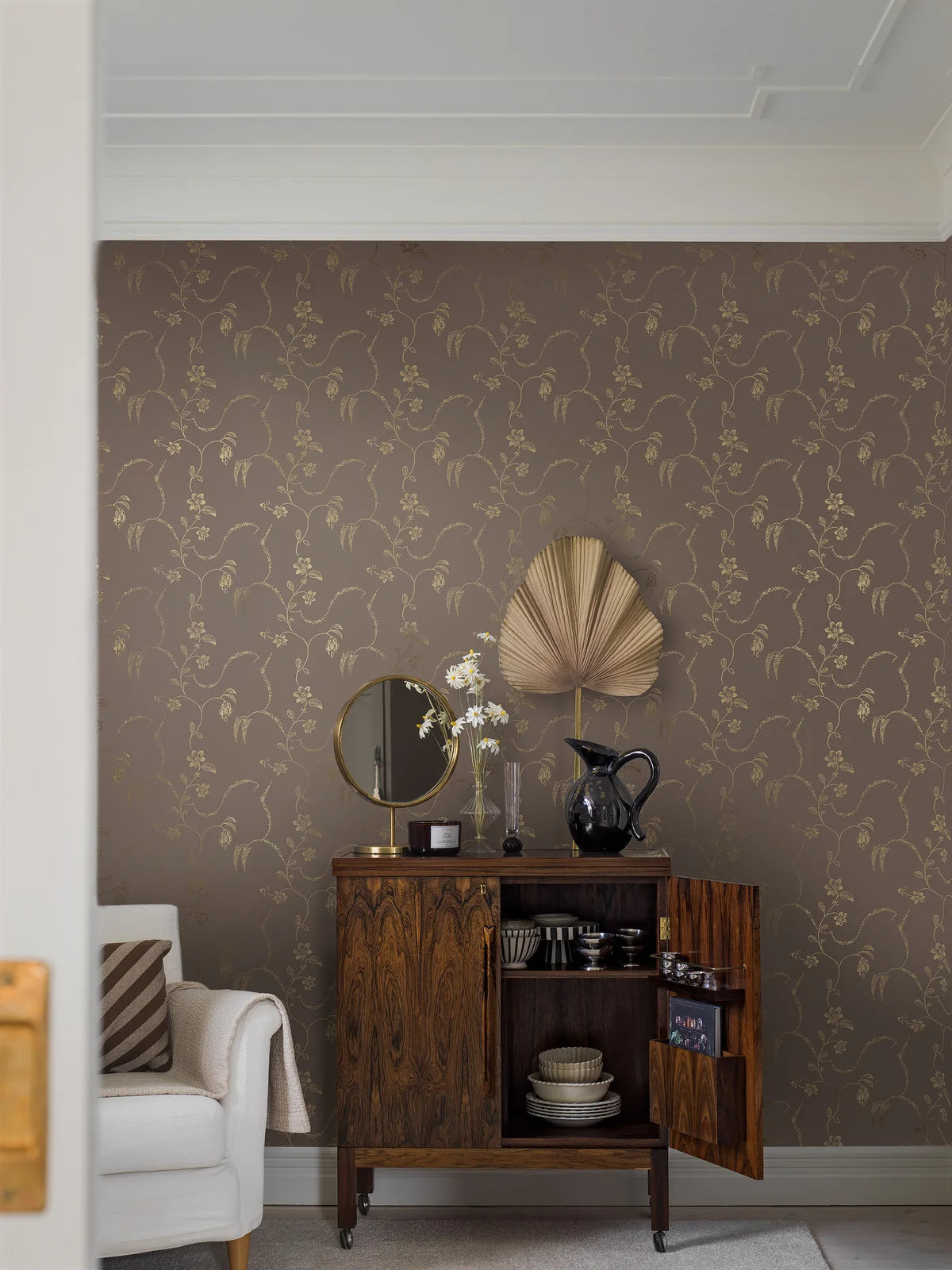 Tapete mit Pflanzenmotiv ELSIE braun mit Gold