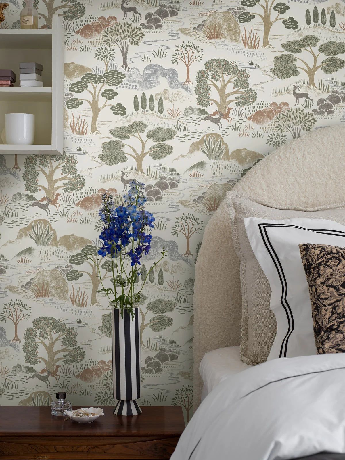 DIANA White and Green Botanical Landscape Wallpaper