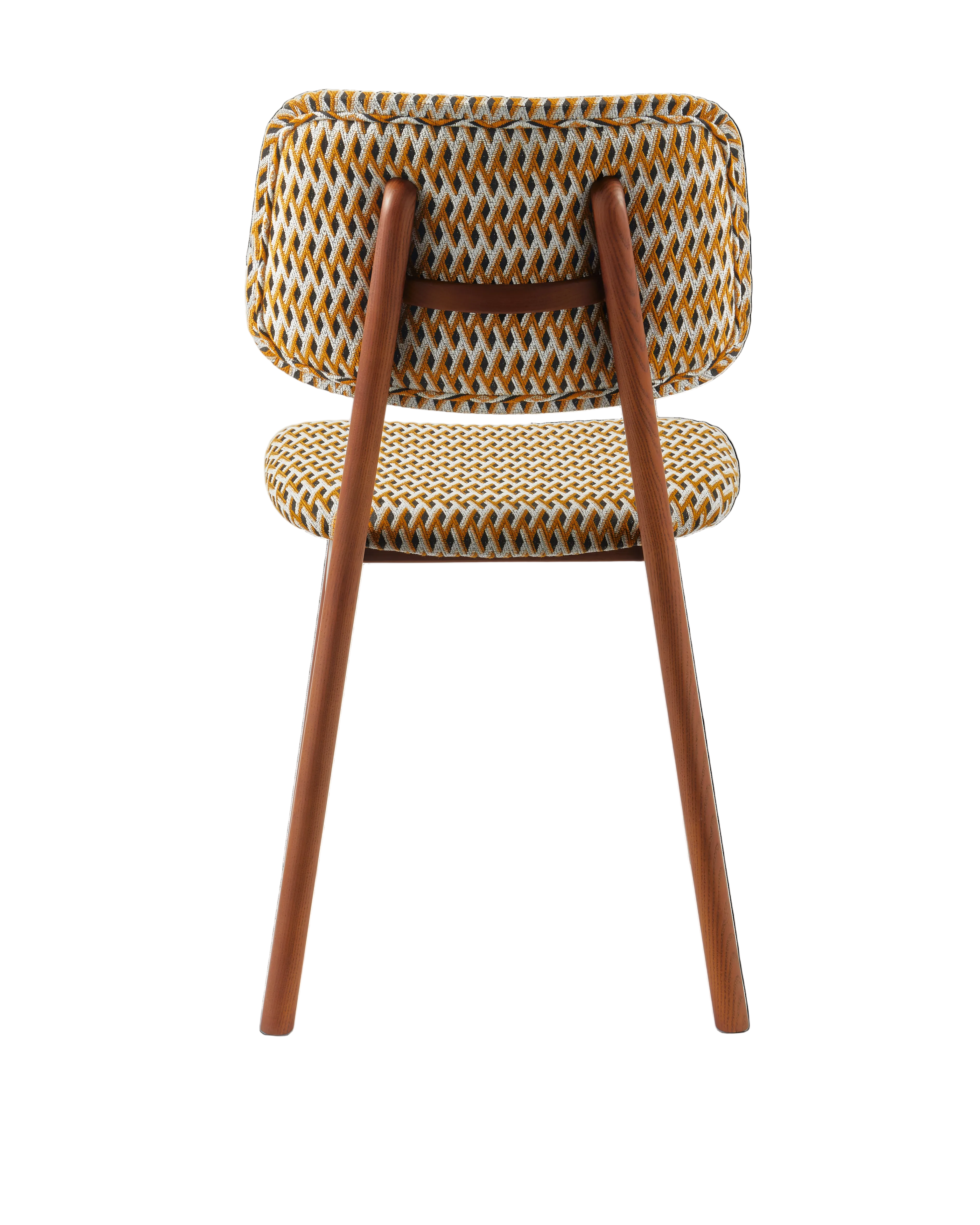 HAPPY DAYS chair in ochre with geometric patterns and wooden base