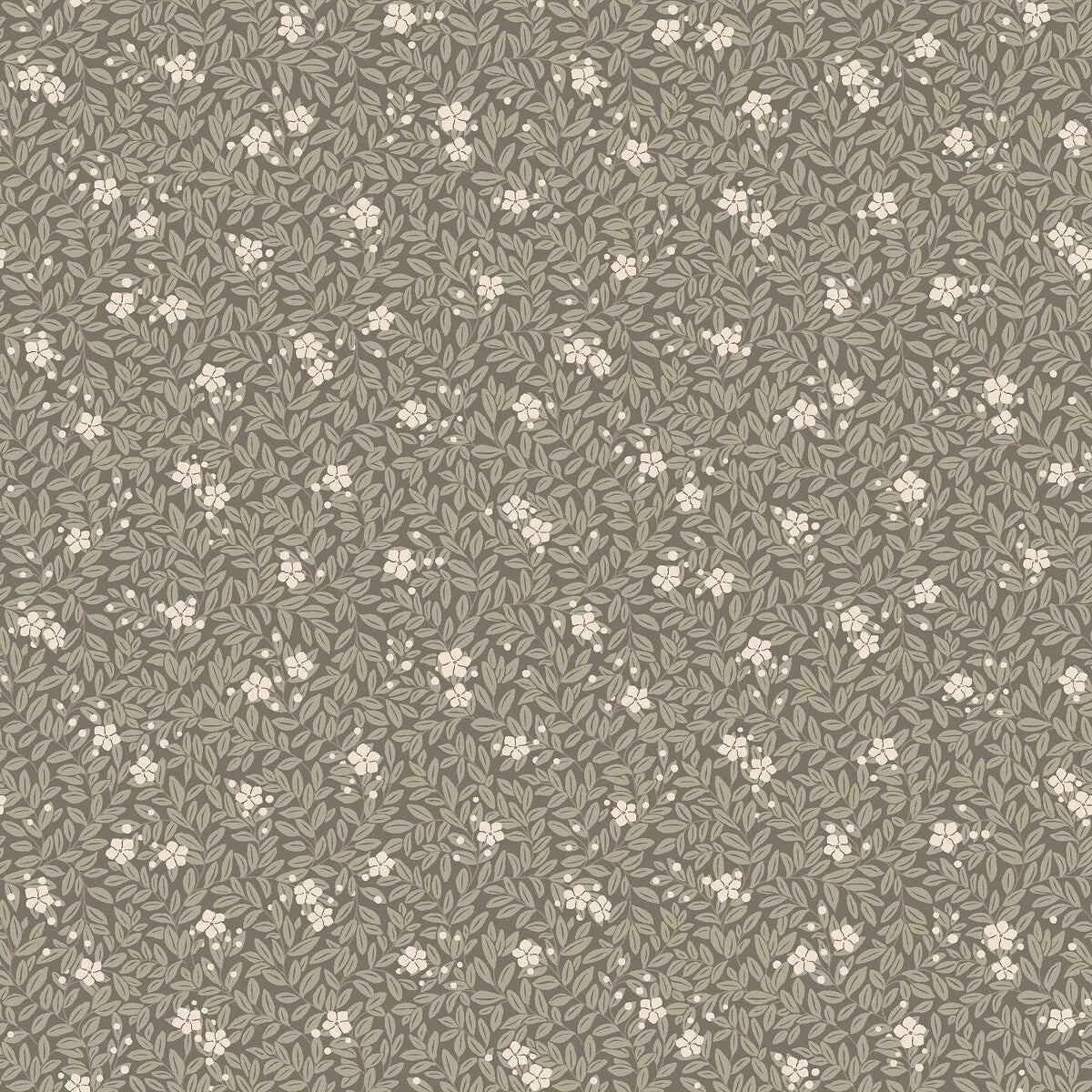 Tapete mit pflanzlichem Blumen- und Blättermotiv MYRTEN braun mit weiß