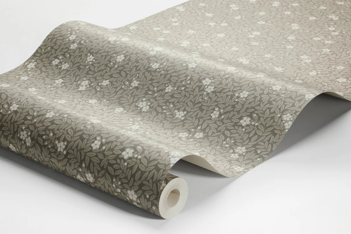 Tapete mit pflanzlichem Blumen- und Blättermotiv MYRTEN braun mit weiß