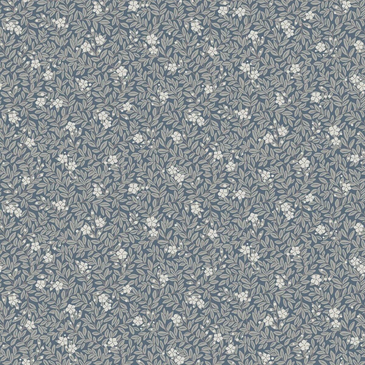 Tapete mit floralem Muster aus Blumen und Blättern MYRTEN blau mit Weiß