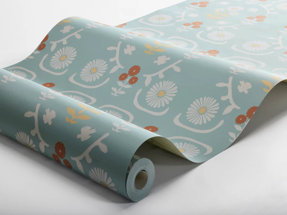 Tapete mit floralem Muster ISOLDE in Blau mit Creme