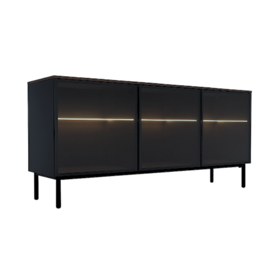 UNIVERSAL Glaskommode mit Beleuchtung, schwarz matt und braune Keramik