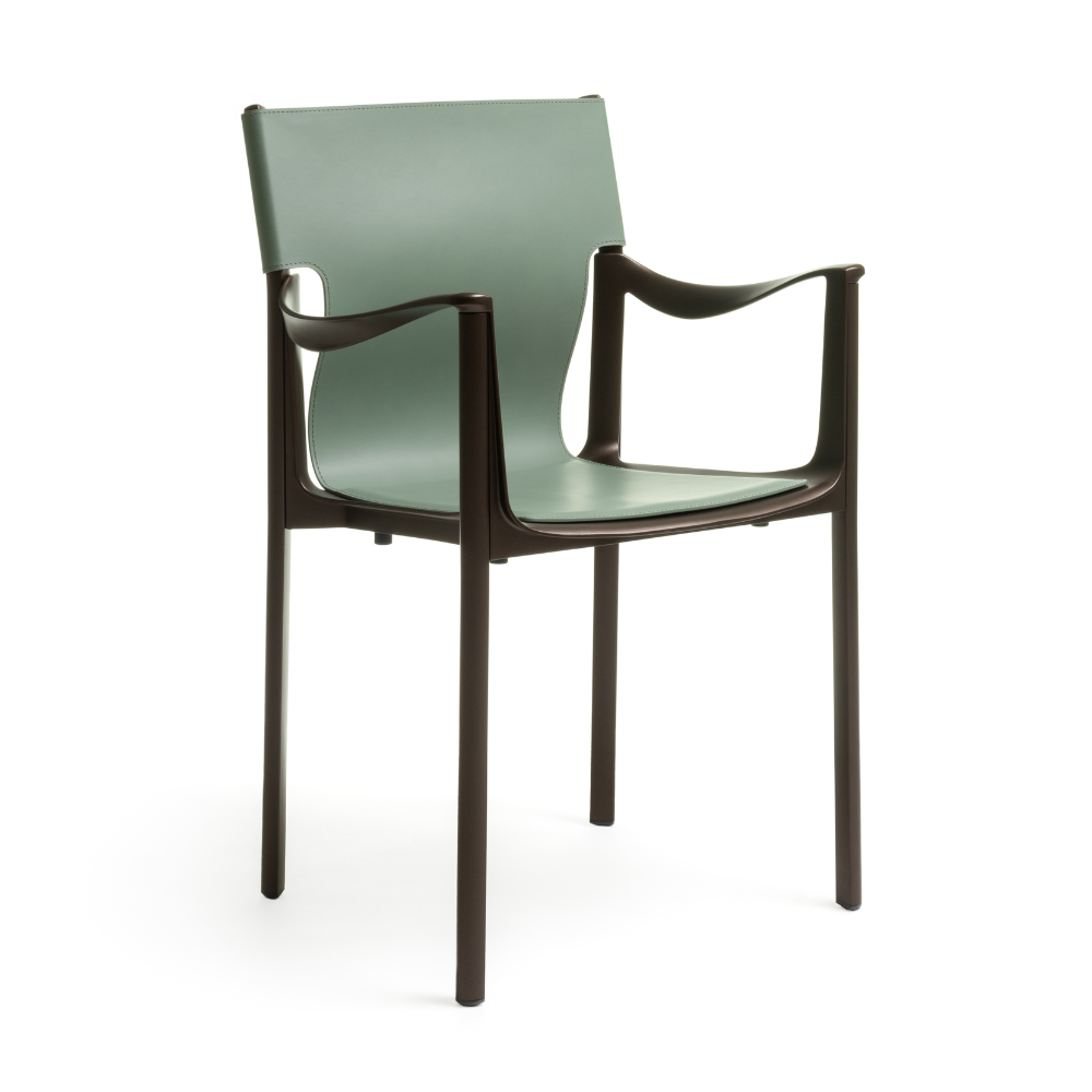 VENICE chair green leather with dark brown base
