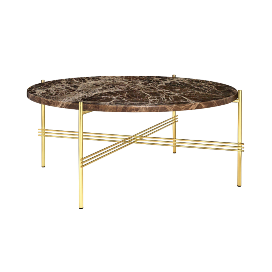 Runder Couchtisch TS aus braunem Marmor mit goldenem Gestell