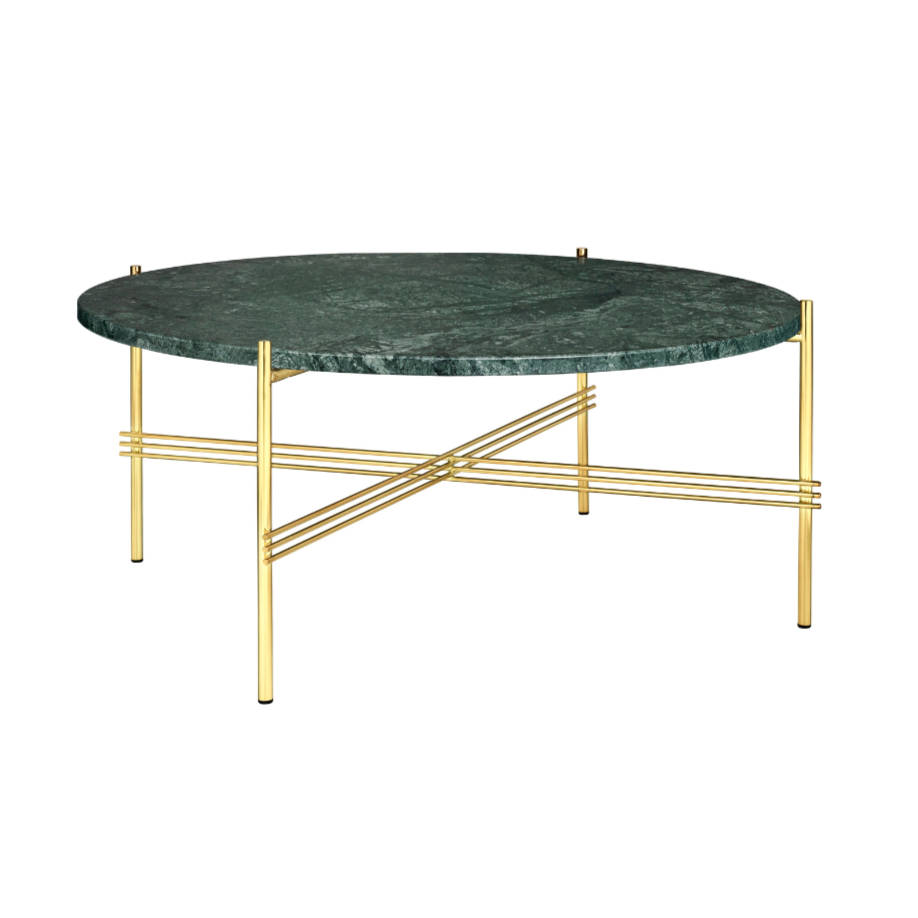 Runder Couchtisch TS aus grünem Marmor mit goldenem Gestell