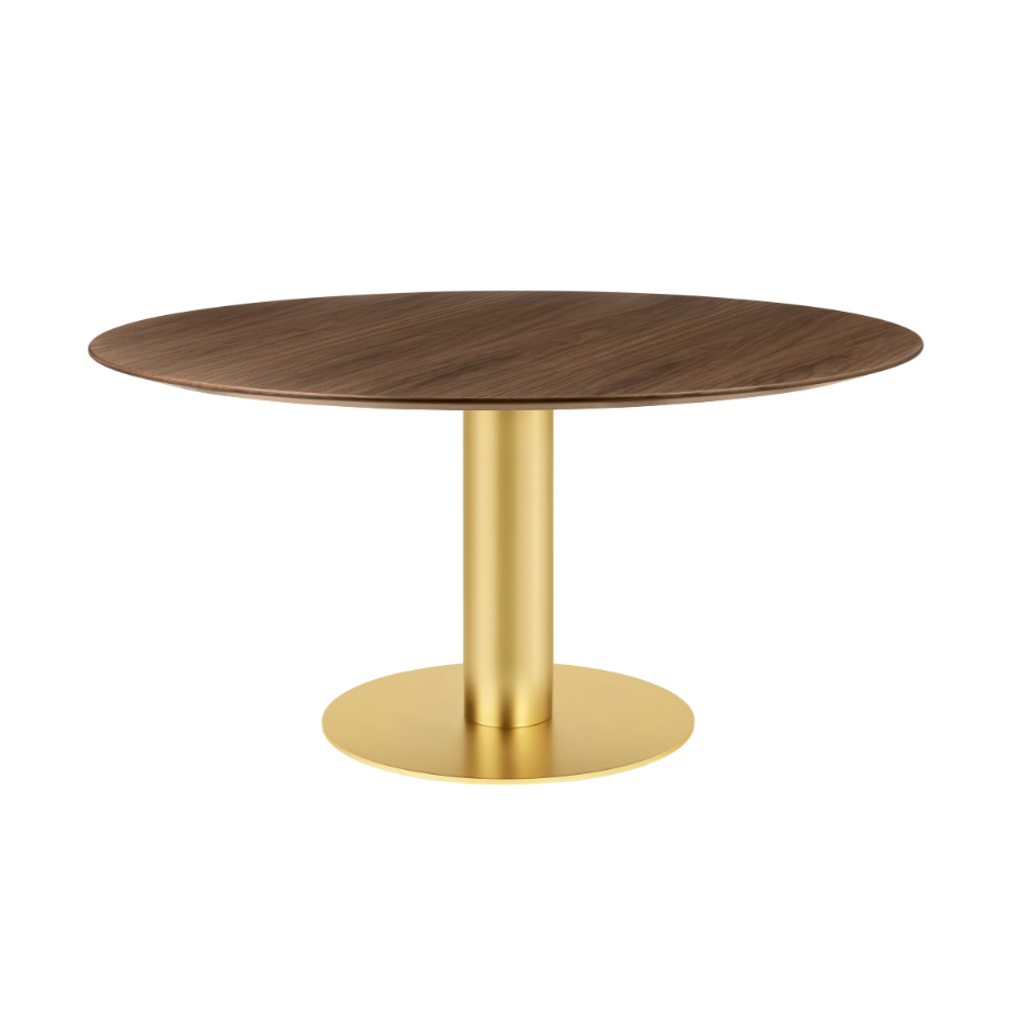 Round table 2.0 walnut wood with a gold base