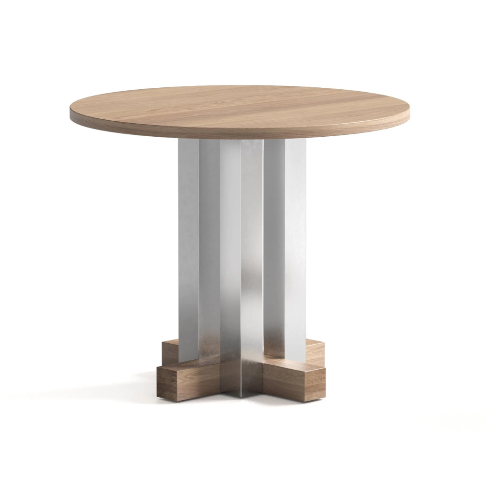 Runder Tisch CRUZ aus Aluminium mit Eichenholz