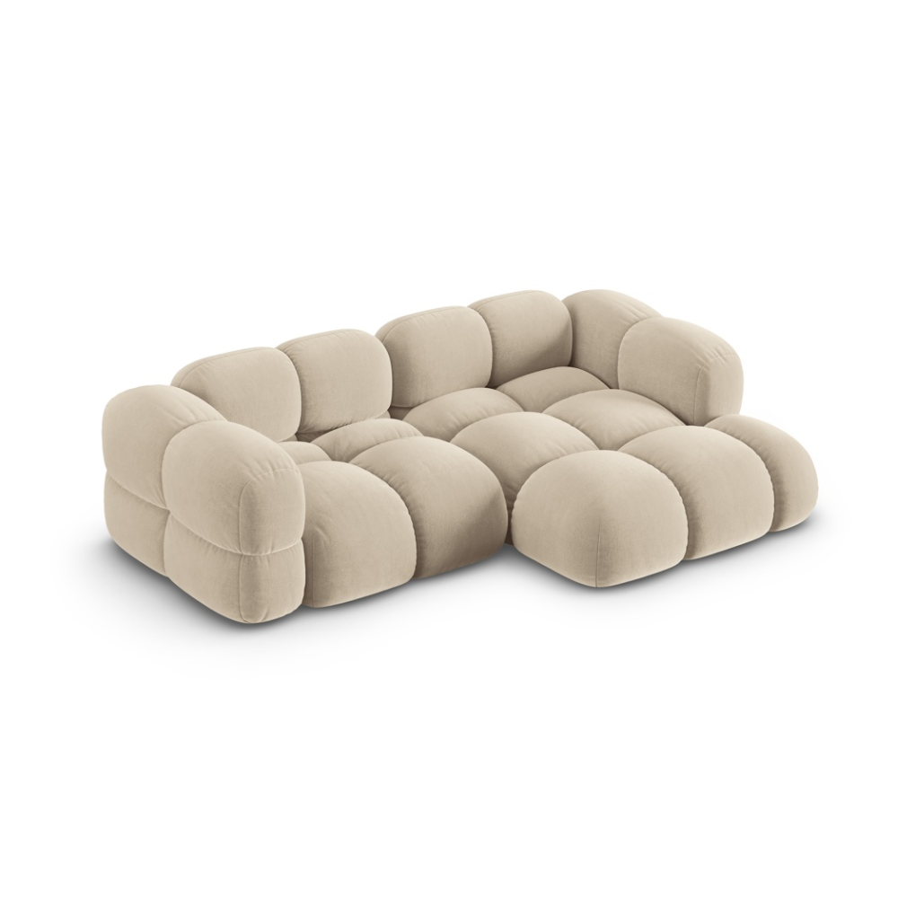 Velvet corner sofa for three people, right-sided LORETTO in beige