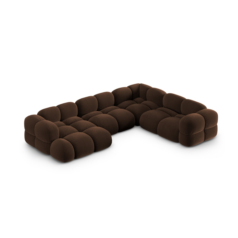 Samt-U-Form-Ecksofa rechts LORETTO schokoladenbraun