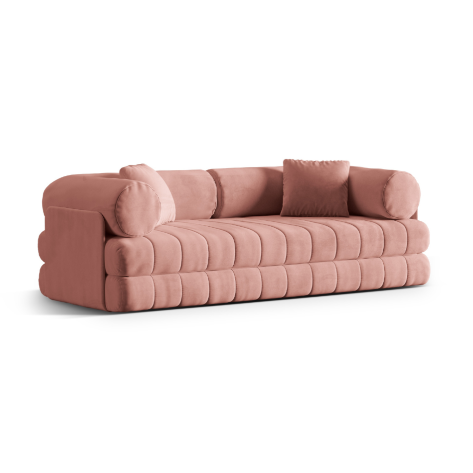 Samtsofa 3-sitzig mit Schlaf-Funktion KEMI rosa