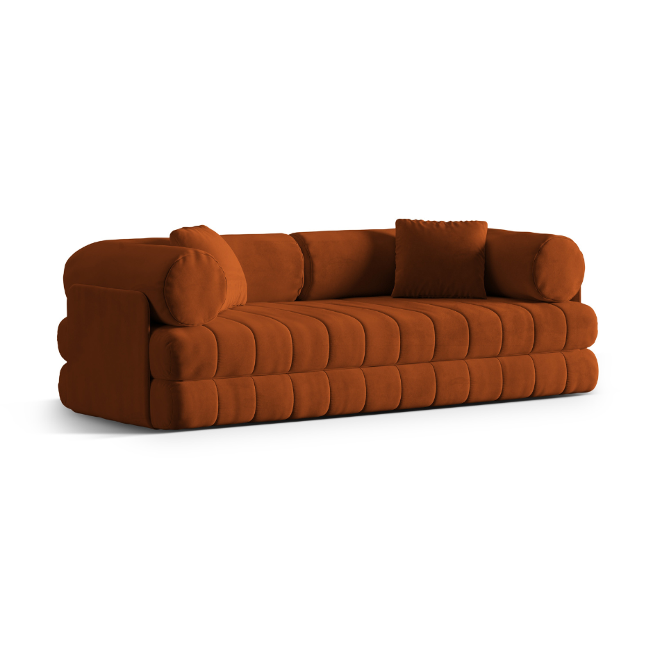 Samtsofa 3-sitzig mit Schlaf-Funktion KEMI terrakotta