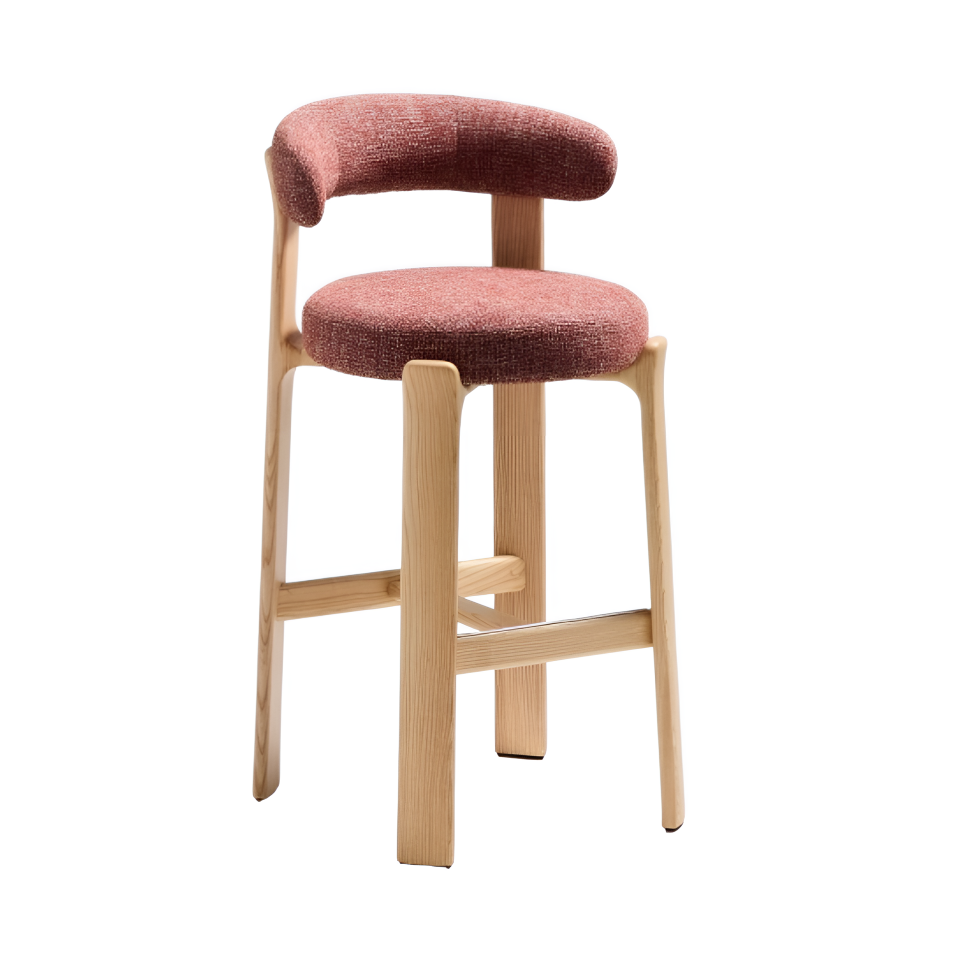 GRANITE roter Chenille-Hocker mit Eschengestell