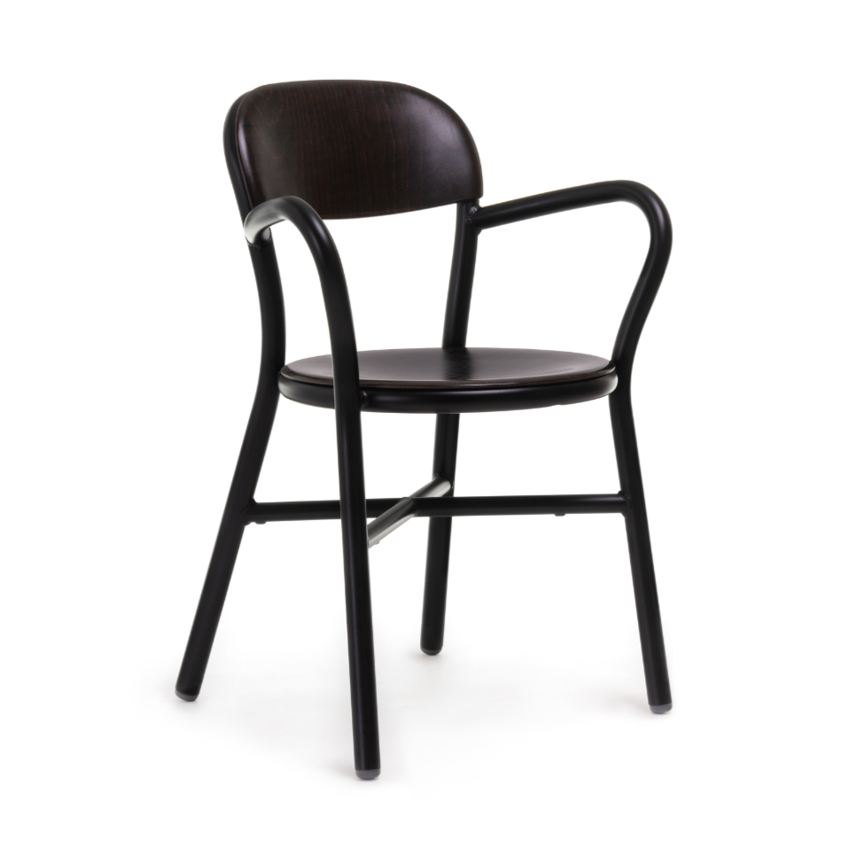 PIPE Armchair with Armrests in Dark Beech Wood