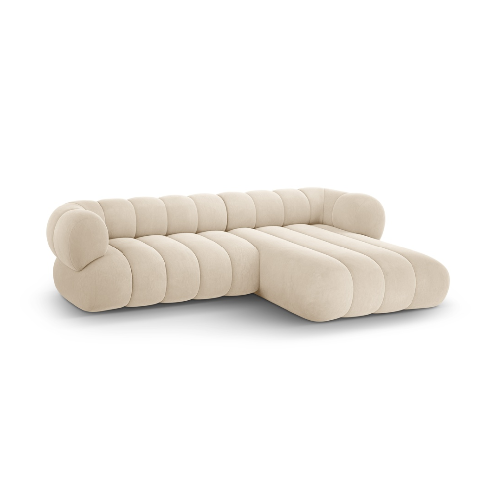 Velvet corner sofa for 5 people right-facing KOGE beige