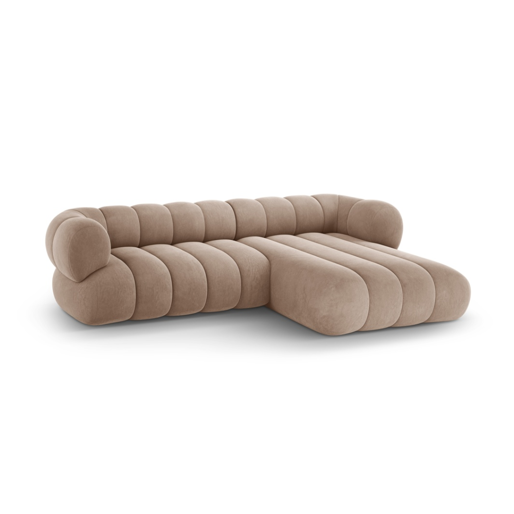 Velvet corner sofa for 5 people right-facing KOGE dark beige