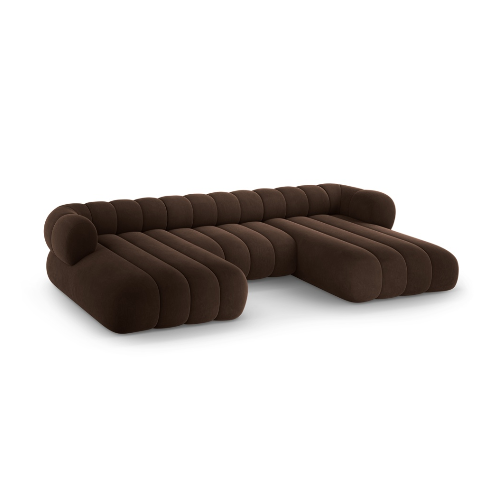 Sofa panoramisch samtig 6-sitzig KOGE schokoladenbraun