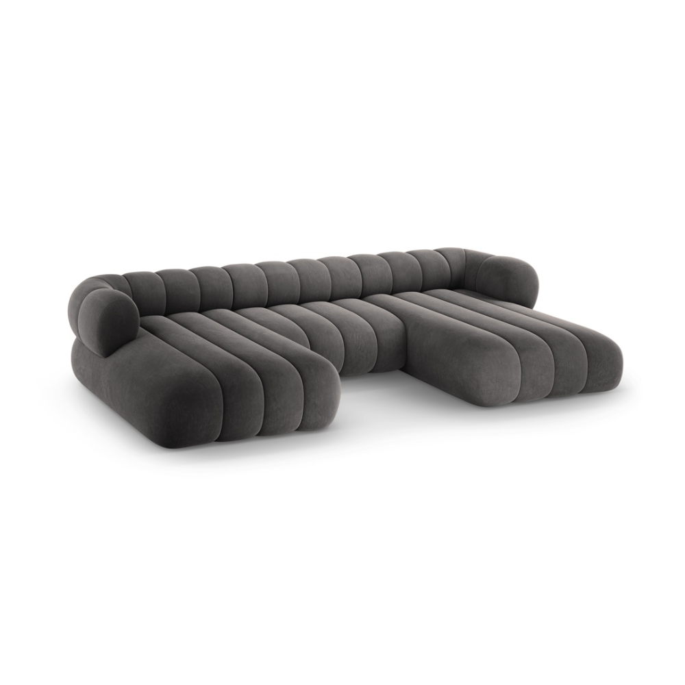 Sofa panoramisch samtig 6-sitzig KOGE dunkelgrau