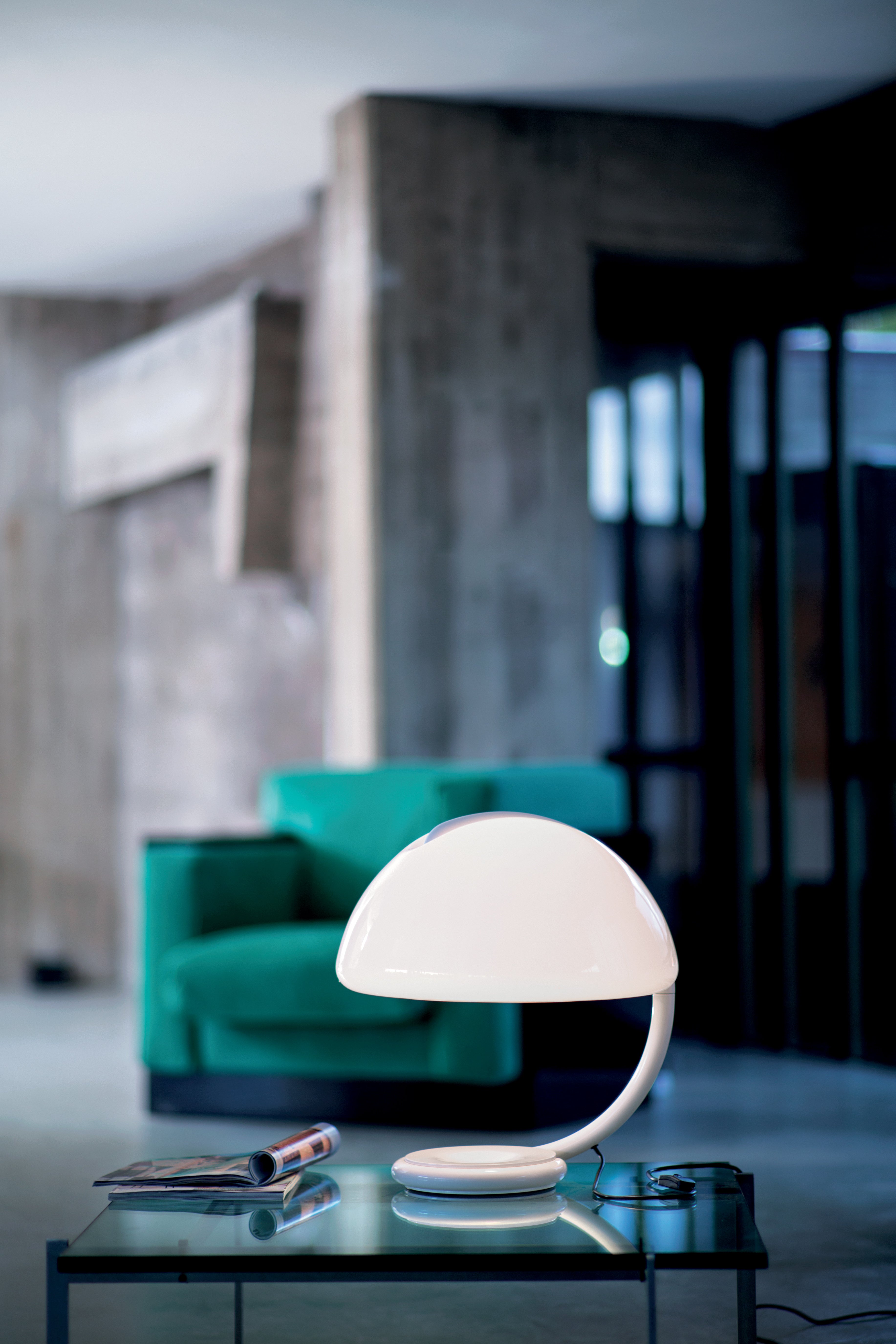 SERPENTE Table Lamp with Opal Shade and Gold Galvanized Base