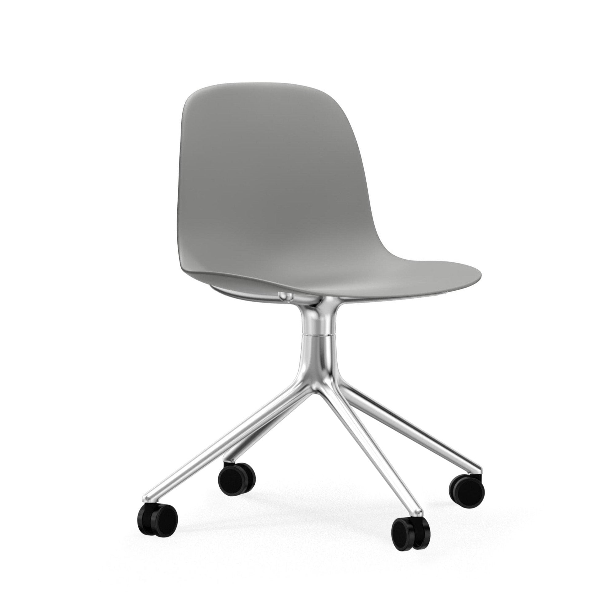 4W gray office chair with an aluminum base on wheels