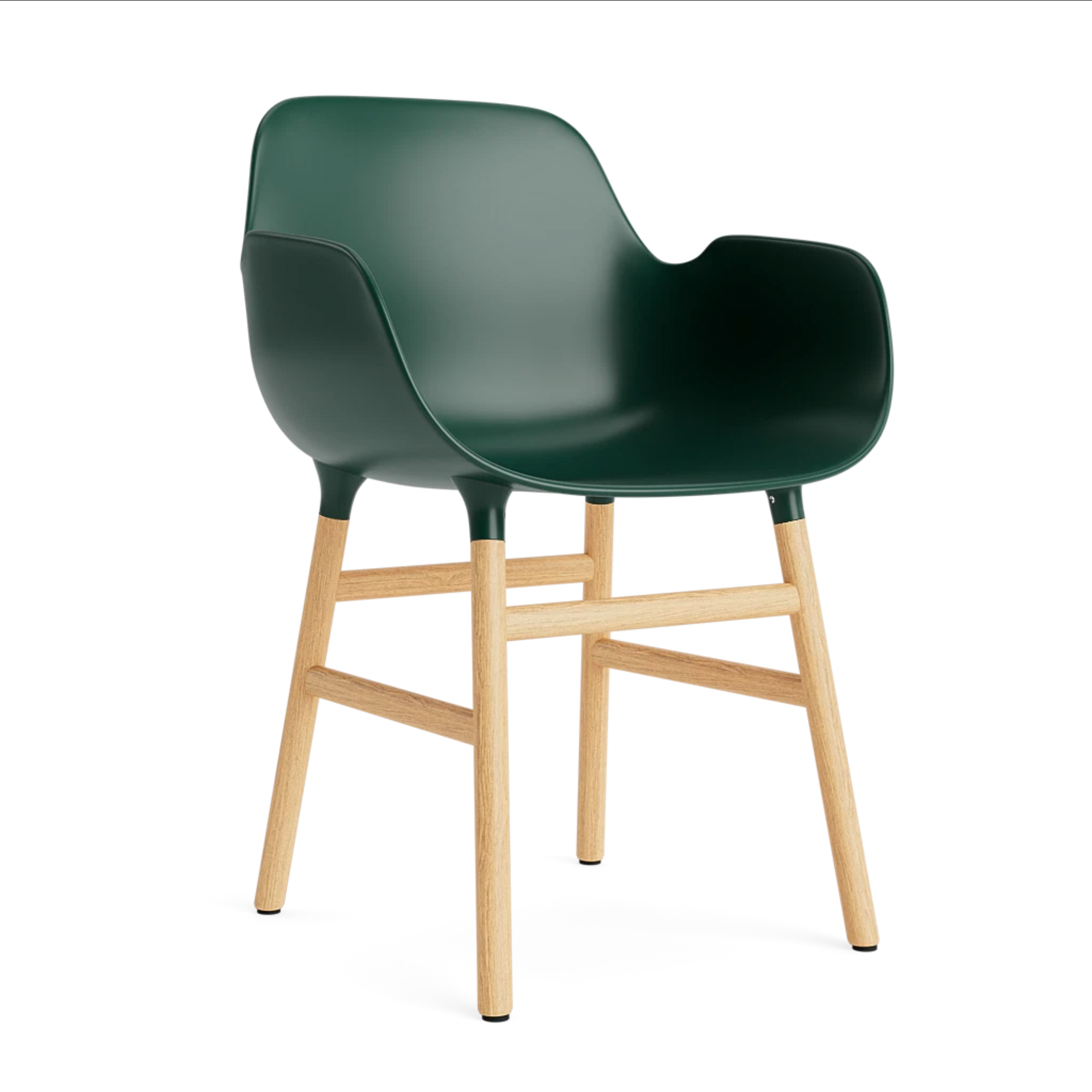 Chair with armrests of green forms with an oak base