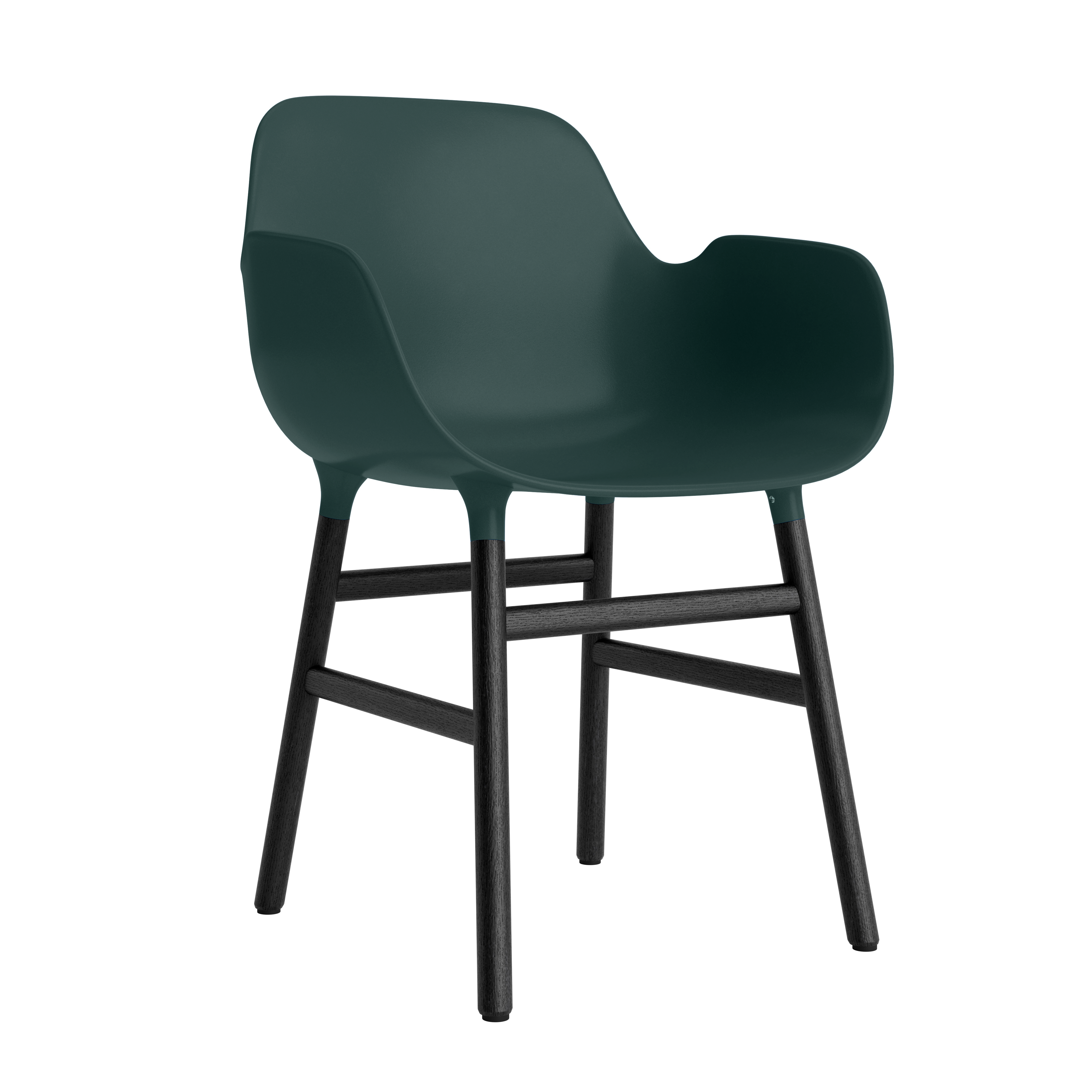 Chair with armrests of green forms with a black oak base
